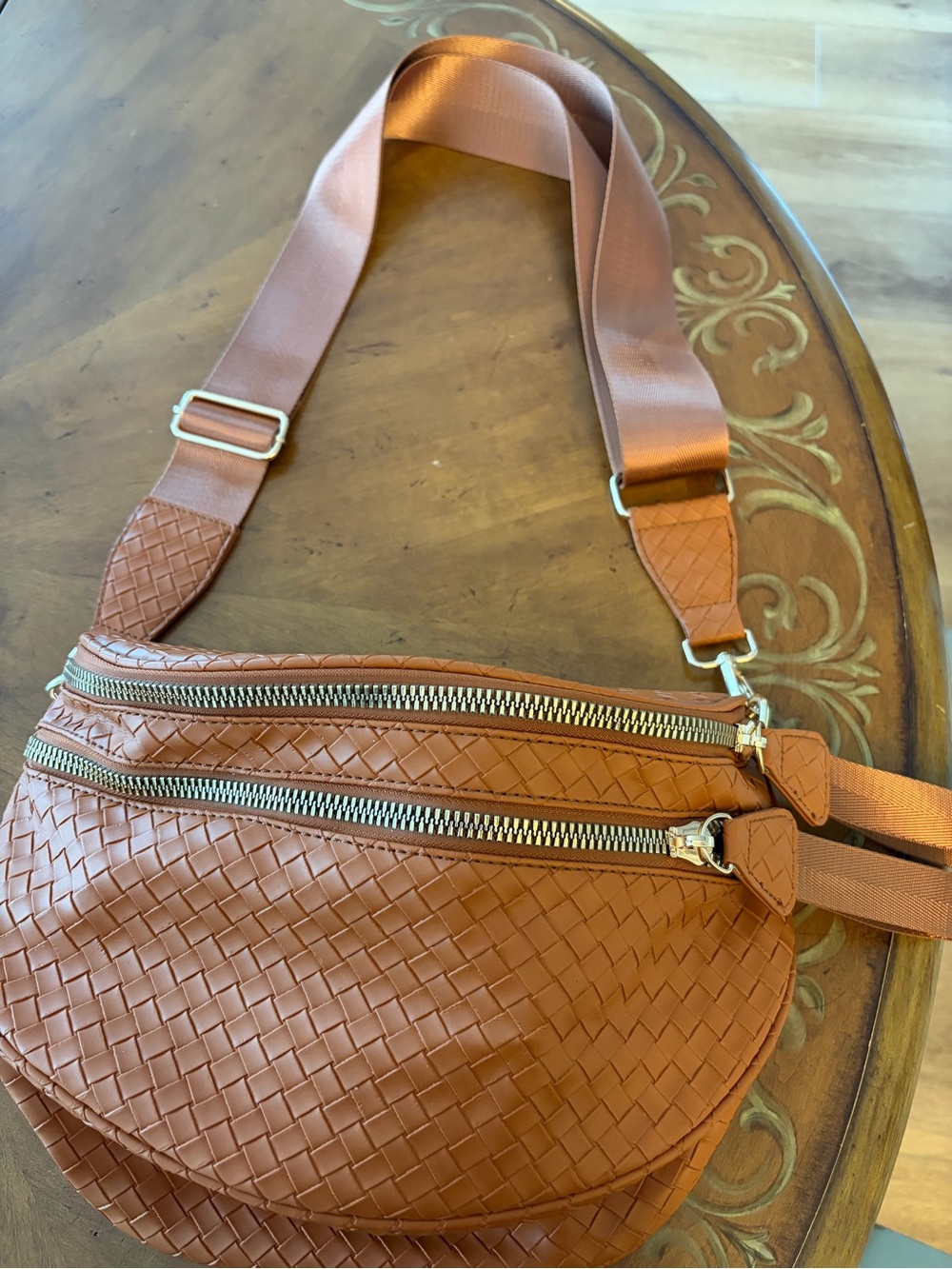 Woven Leather Crossbody Bag in Cognac